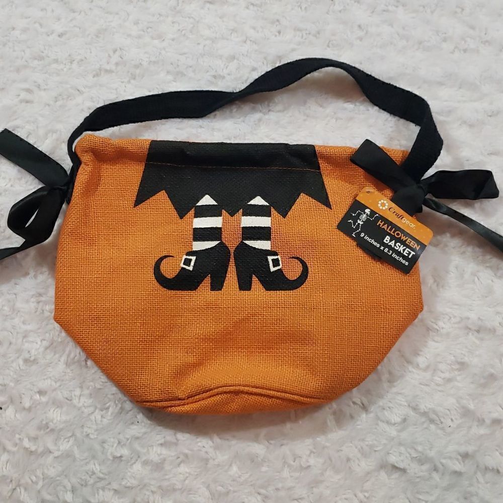 Halloween jute burlap bag with witches feet